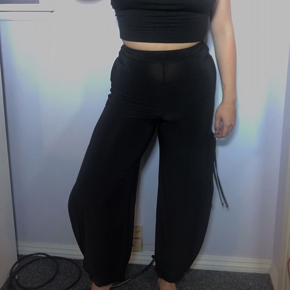 Black Flowy Parachute Pants